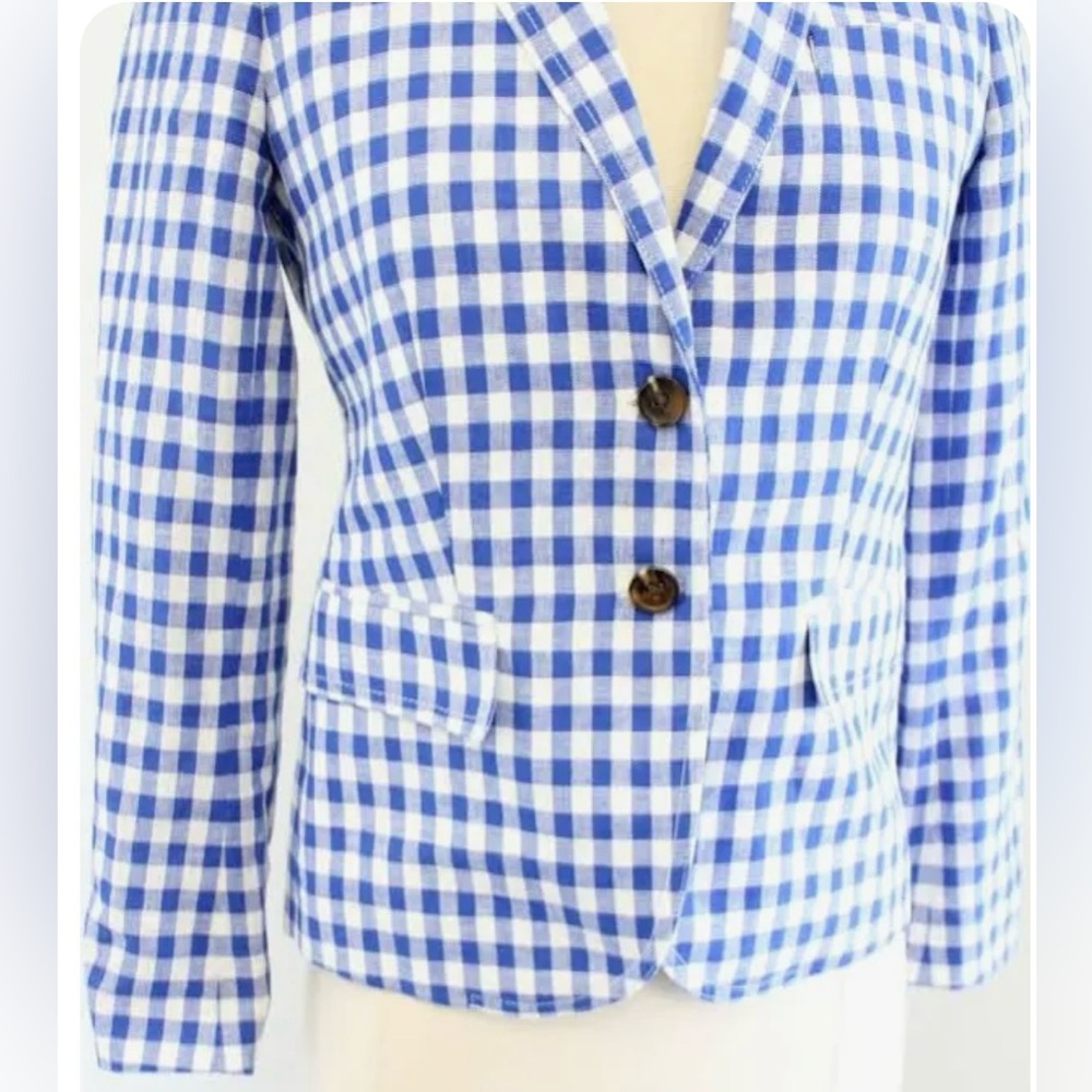 J Crew Factory blue & white gingham schoolboy blazer in EUC